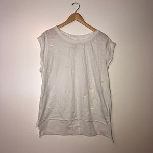 Free People Distressed Hi-Low White T-Shirt